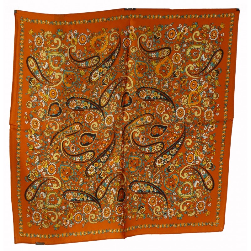 Apaszka jedwabna Wittchen pawie oczka wielokolorowy Paisley w pomarańczu