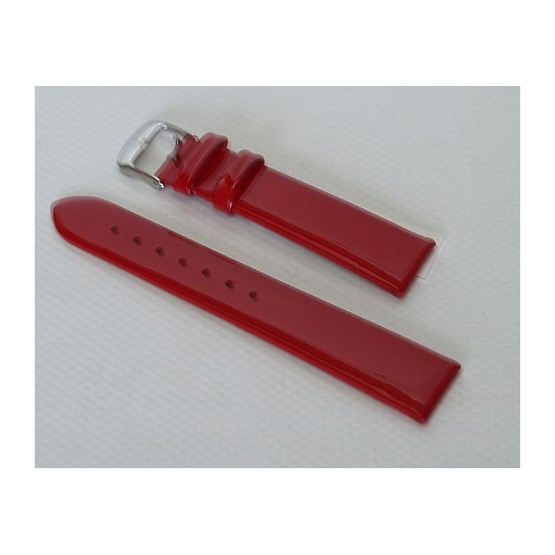 Pasek skórzany do zegarka czerwony lakier 18mm