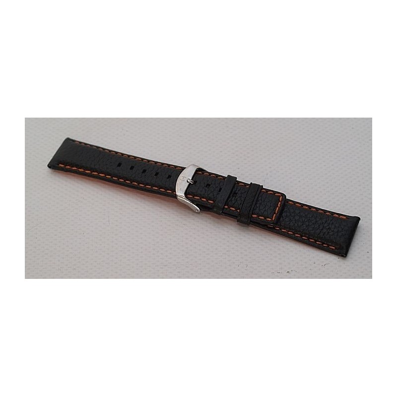 Pasek do zegarka skórzany black&orange 22mm