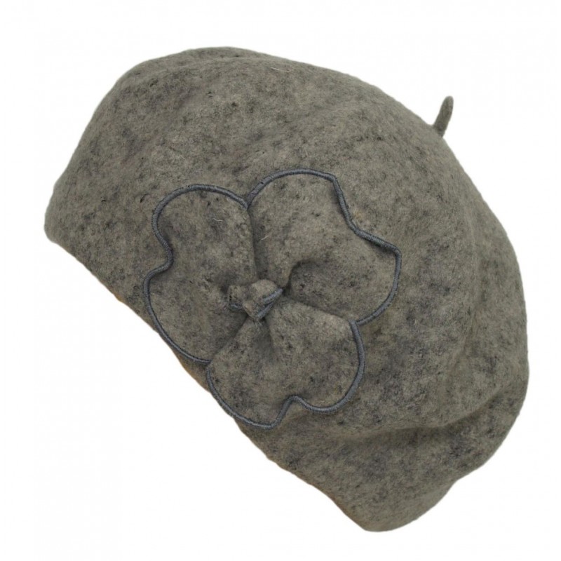 Beret wełniany 100% Woolmark szary melanż malwa 14