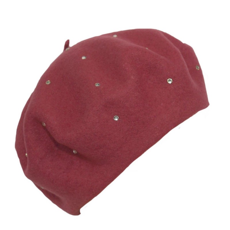 Beret wełniany bordo mleczne cyrkonie średnica 14