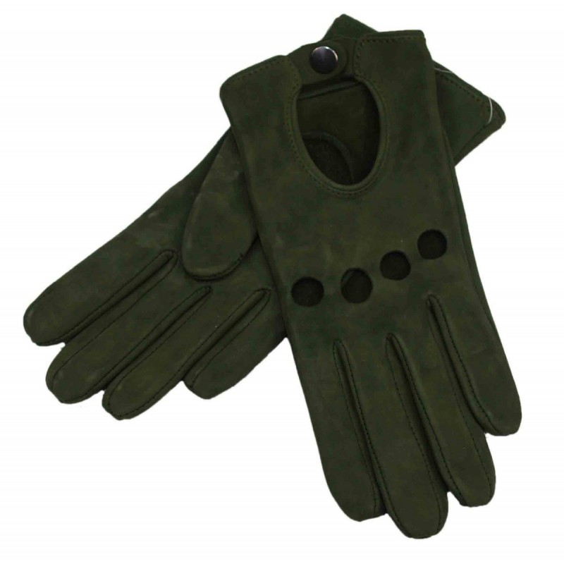 Rękawiczki do auta damskie zielone jagnię nubuk XL