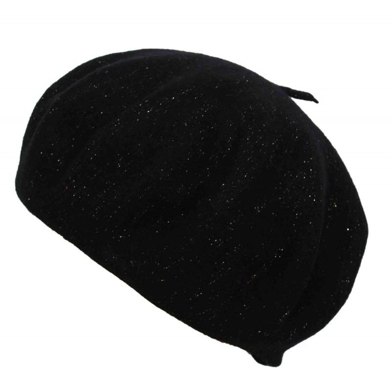 Beret wełniany100% Woolmark czarny złoty brokat