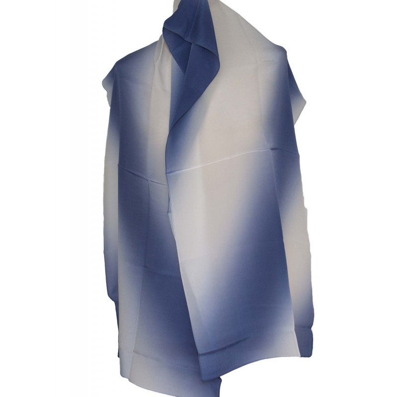 Milanówek szal jedwabny granat cieniowany w biel.