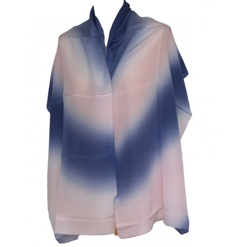 Milanówek szal jedwabny cieniowany granat w róż.